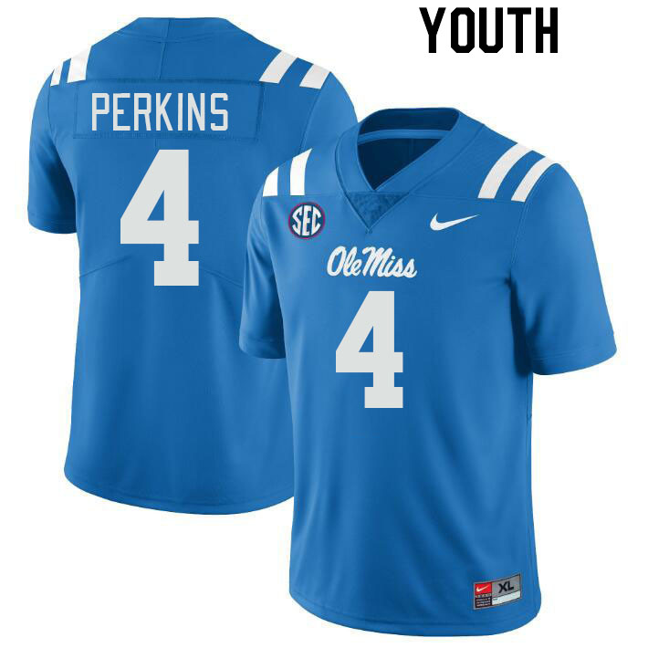 Youth #4 Suntarine Perkins Ole Miss Rebels College Football Jerseyes Stitched Sale-Powder Blue